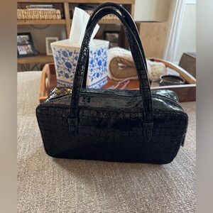 Wilson Leather Pelle Studio Black Crackle Barrel Bag Y2K Mini Satchel